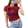 thumbnail image 1 of SAYOO Women’s Short Sleeve T-shirt, Slim Fit Summer Portrait Printing Exposed Navel Fashion Tops, 1 of 9