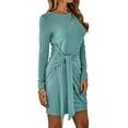 thumbnail image 1 of SAYOO Women's Tie Waist Sweater Dress, Long Sleeve Round Neck Solid Color Ruched Knit Dress, 1 of 9