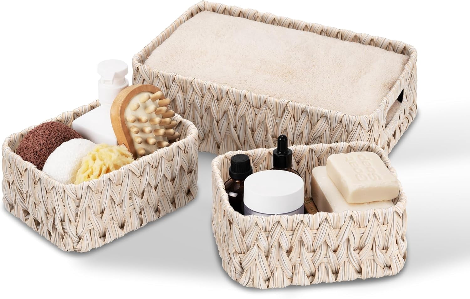 Granny Says Wicker Basket Bundle – 1 Wastebasket & 3 Storage Baskets In Multiple Sizes