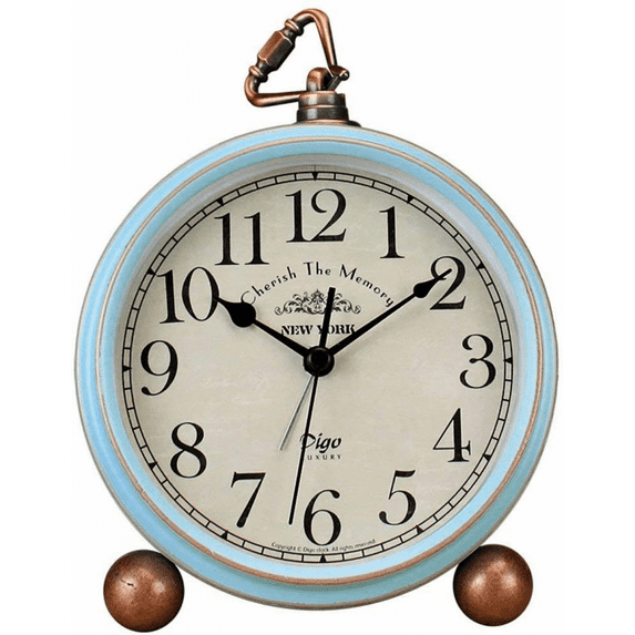 SAYTAY Analog Alarm Clock, 5" Non-Ticking Retro Vintage Metal Frame Small Battery Operated Desk Alarm Clock - Blue