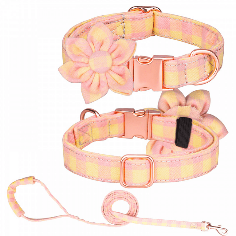 SAYTAY Girls Dog Collars and Leashes, Dog Collars with Detachable Flowers  for Small to Medium Dogs 