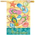 thumbnail image 1 of SAYTAY Summer Beach Flip Flops House Flag 28 x 40 Double Sided Tropical Nautical Starfish Shell Sand Garden Yard Flags Welcome Hello Summer Outdoor Indoor Banner for Party Home Decorations, 1 of 7