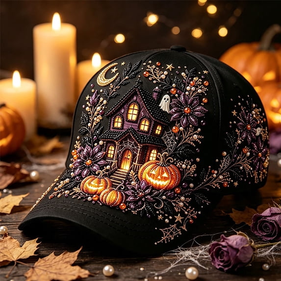 SAZBJOJN Baseball Cap for Women Men Pumpkin Witch Printed Trucker Hat Gothic Halloween Baseball Cap Fall Holiday Halloween Hats for Daily Wear Color Blue M