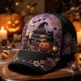 thumbnail image 1 of SAZBJOJN Baseball Cap for Women Men Pumpkin Witch Printed Trucker Hat Gothic Halloween Baseball Cap Fall Holiday Halloween Hats for Daily Wear Color Pink M, 1 of 4