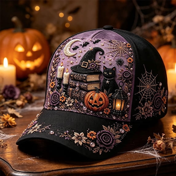 SAZBJOJN Baseball Cap for Women Men Pumpkin Witch Printed Trucker Hat Gothic Halloween Baseball Cap Fall Holiday Halloween Hats for Daily Wear Color Pink M