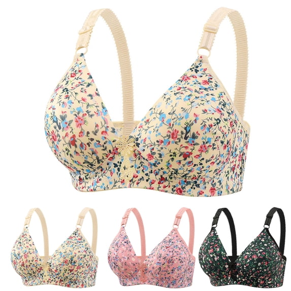 SAZBJOJN Bras for Women Floral Print Wireless Bra Thin Lightly Lined ...