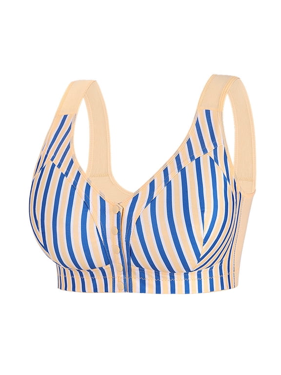 Bras for Women Plus Size Wireless Racerback Striped Front Closure Bra Comfort No Underwire Vest Style Bra for Large Bust Ladies Beige Size 42B