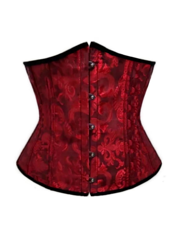 Corset Tops for Women Boned Brocade Waist Training Underbust Corset Vintage Bustier Corset Top for Bridal Wedding Dress Shapewear Tummy Control Size M Red