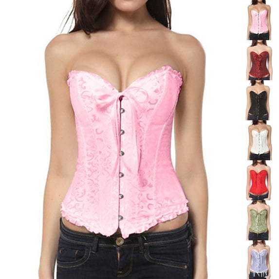 SAZBJOJN Corset Tops for Women Plus Size Corsets Bustiers Push Up Bodysuit Tummy Control Shapewear Boned Embroidered Tops for Women White M