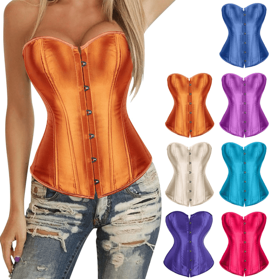SAZBJOJN Corset Tops for Women Vintage Satin Underbust Corset Women's Shapewear Sweetheart Push Up Bustier Support Corset Tops for Women Blue 3XL