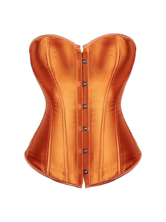 Corset Tops for Women Vintage Satin Underbust Corset Women's Shapewear Sweetheart Push Up Bustier Support Corset Tops for Women Orange S