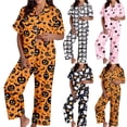 thumbnail image 1 of SAZBJOJN Halloween Pajamas Women Halloween Printed Pajama Set 2 Piece Long Sleeve Top & Pants Soft Sleepwear Loungewear Cute Pattern PJs for Halloween Party Nightwear White S, 1 of 5