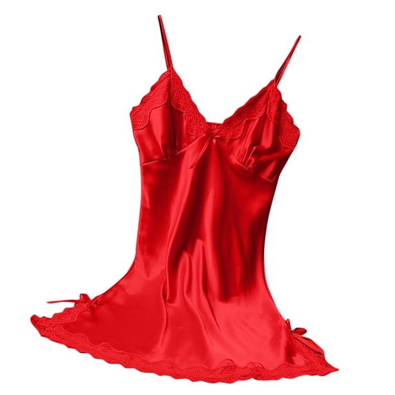 SAZBJOJN Lace Nightgowns for Women Sleeveless Spaghetti Strap Chemise Nightdress Soft Sleepwear Lounge Dresses for Women Pajamas Bedroom Home Wear One Size Red