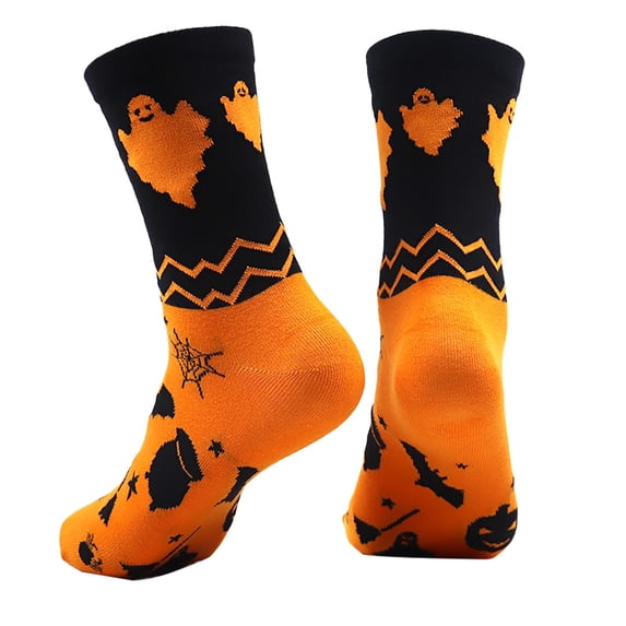 SAZBJOJN Mid‑Calf Socks for Women Men Halloween Socks for Women Novelty Spooky Printed Socks Stretch Accessory for Halloween Party Daily Wear Multicolor A