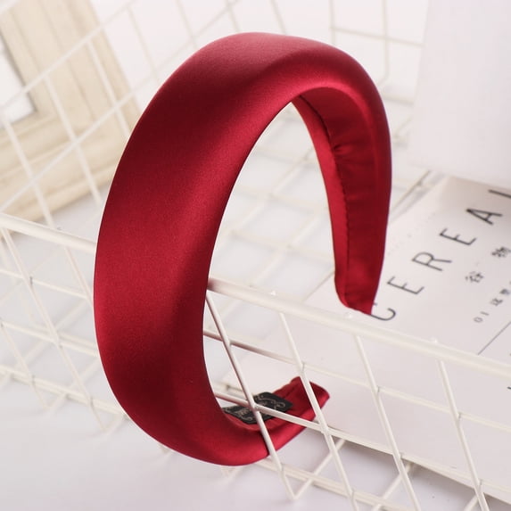 SAZBJOJN Satin Headbands for Women Candy Color Sponge Padded Wide Headband Hair Hoop Fashion Hair Accessories for Women Non Slip Headbands for Daily Wear Party Makeup Color Red