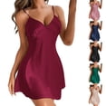 thumbnail image 1 of SAZBJOJN Satin Nightgowns for Women Solid Color V Neck Spaghetti Strap Nightdress Soft Silky Thin Breathable Sleepwear Summer Lounge Pajamas Bottoming Dresses for Women M Red, 1 of 5