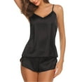 thumbnail image 1 of SAZBJOJN Silk Pajamas for Women Satin V Neck Cami Top and Shorts Set 2 Piece Soft Comfortable Stretch Pjs Sleepwear Casual Pajamas for Women Set Black Size 2XL, 1 of 5