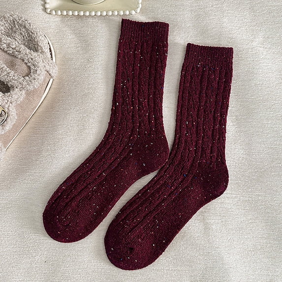 Temperature Red SAZBJOJN Socks for Women Thick Warm Point Yarn Mid Calf Socks Double ...