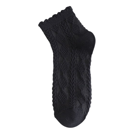 SAZBJOJN Socks for Women Thin Breathable Cotton Mid Crew Socks Ruffled Lace Trim Short Ankle Socks Lightweight Casual Dress Socks Black A