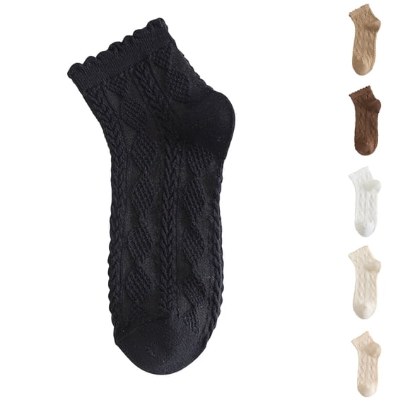 SAZBJOJN Socks for Women Thin Breathable Cotton Mid Crew Socks Ruffled Lace Trim Short Ankle Socks Lightweight Casual Dress Socks White A