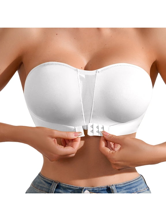 Strapless Bra for Women Front Buckle Strapless Bra Non Slip Anti Exposure Push Up Backless Beauty Strapless Bra for Wedding White Size XL