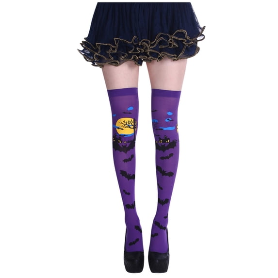 SAZBJOJN Thigh High Socks for Women Holiday Accessories Women's Halloween Over The Knee Socks Dress‑Up Stockings for Halloween Themed Party Night Event Purple One Size