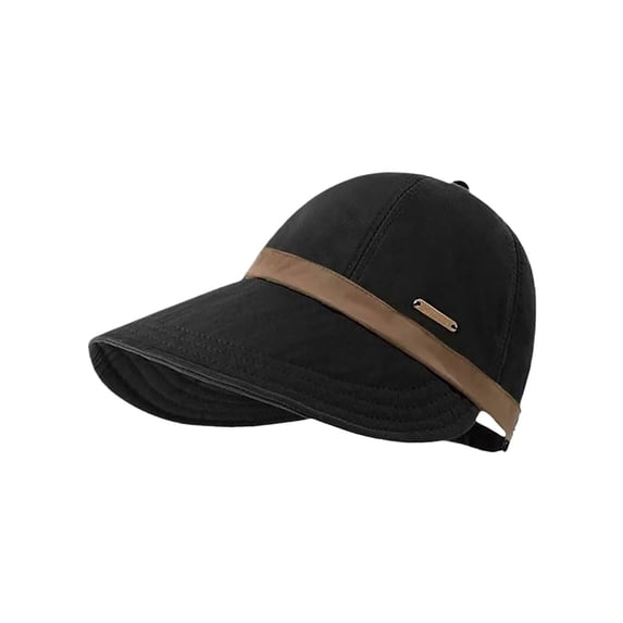 SAZBJOJN Visor Hats for Women Foldable Packable Wide Brim Sunscreen Trucker Hat Women's Summer Sun Hat Adjustable Ponytail Friendly Breathable Baseball Cap Black