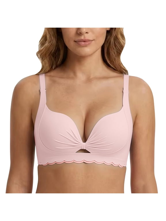 Women's Bras Seamless Full Coverage Bra Anti-Sagging Side Support Bras for Women Thin Lightly Push Up Bra No Underwire Comfort No Dig Strap Bra Size D Pink