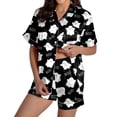 thumbnail image 1 of SAZBJOJN Women's Halloween Pajama Sets Collared Short Sleeve Top and Shorts Pumpkin Ghost Print 2 PC Loungewear Pajamas for Women Matching Home Sleep Night Black XL, 1 of 5