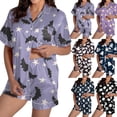 thumbnail image 1 of SAZBJOJN Women's Halloween Pajama Sets Collared Short Sleeve Top and Shorts Pumpkin Ghost Print 2 PC Loungewear Pajamas for Women Matching Home Sleep Night Purple S, 1 of 6