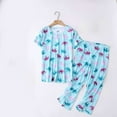 thumbnail image 1 of SAZBJOJN Womens Cotton Pajama Sets 2 Piece Printed Short Sleeve Top and Capri Pants Sleepwear Cute Soft Loose Loungewear Daily Family Clothes Pajamas for Women Set Blue Size 2XL, 1 of 3