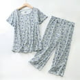 thumbnail image 1 of SAZBJOJN Womens Cotton Pajama Sets 2 Piece Printed Short Sleeve Top and Capri Pants Sleepwear Cute Soft Loose Loungewear Daily Family Clothes Pajamas for Women Set Green Size XL, 1 of 3