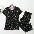 thumbnail image 1 of SAZBJOJN Womens Cotton Pajama Sets 2 Piece Printed Short Sleeve Top and Capri Pants Sleepwear Cute Soft Loose Loungewear Daily Family Clothes Pajamas for Women Set Black Size S, 1 of 3