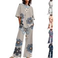 thumbnail image 1 of SAZBJOJN Womens Pajama Sets Fashion Printed Short Sleeve Top With Pockets and Long Pants 2 Piece Sleepwear Loungewear Sets Oversized Comfy Pajamas for Women Set White Size M, 1 of 5