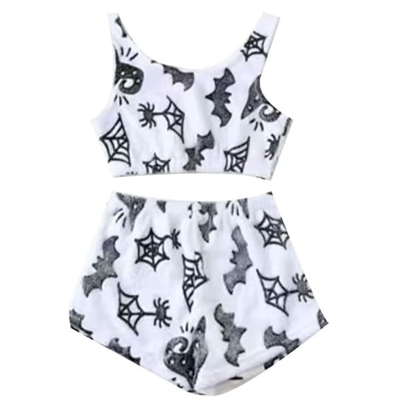 SAZBJOJN Womens Pajama Sets Halloween Glow In The Dark Pajama Set Flannel Cami Tank Top With Shorts Sleepwear Soft Pajamas for Women Set Halloween Size M White