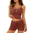 thumbnail image 1 of SAZBJOJN Womens Pajama Sets Lace Trim Cami Pajama Set Soft Elastic Sleeveless Top Shorts Loungewear Nightwear Pajamas for Women Set Home Bedroom Casual Wear Brown Size XL, 1 of 3