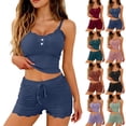thumbnail image 1 of SAZBJOJN Womens Pajama Sets Lace Trim Cami Pajama Set Soft Elastic Sleeveless Top Shorts Loungewear Nightwear Pajamas for Women Set Home Bedroom Casual Wear Purple Size M, 1 of 4