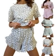 thumbnail image 1 of SAZBJOJN Womens Pajama Sets Leopard Print Ruffle Short Sleeve Top and Elastic Waist Shorts 2 Piece Soft Casual Loungewear Sleepwear for Women Home Wear Red Size S, 1 of 5
