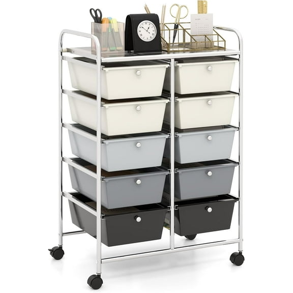 SAZYY 10/15-Drawer Rolling Storage Cart for Tools, Office & School Supplies | Heavy-Duty Utility Organizer with Wheels, Portable Craft Paper Storage, Grey Gradient 10 Drawer