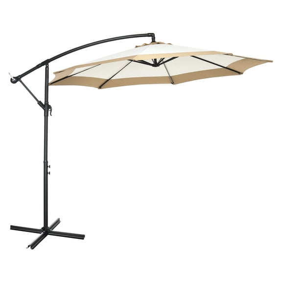 SAZYY 10ft Offset Patio Umbrella with Easy Crank, Cantilever Umbrella with Stable Base for Patio, Pool, Outdoor Living Spaces, Tan