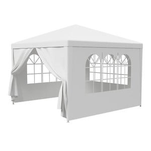 SAZYY 10x10 Inch Canopy Party Wedding Tent Gazebo with 4 Side Walls, Outdoor White Shelter for Events
