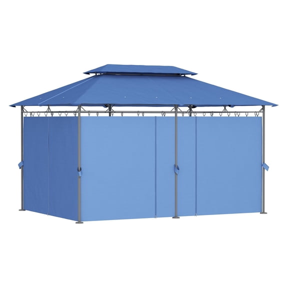 SAZYY 10x13 Double Roof Patio Gazebo with Curtains, Outdoor Gazebo for Garden Lawn Backyard Deck, Dark Blue