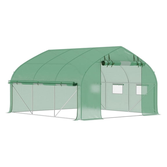SAZYY 11.5' Large Walk-In High Tunnel Greenhouse with Mesh Door & Windows, Durable Steel Frame Garden Greenhouse for Vegetables Planting, Outdoor Farming