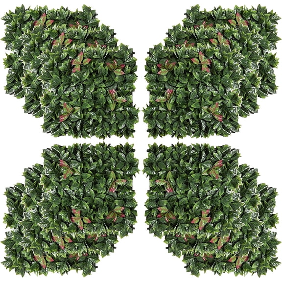 SAZYY 12PCs Grass Wall Panels, 20" x 20" Artificial Grass Wall Decor, Greenery Backdrop Panels Wall for Outdoor, Indoor, Garden, Fence, Backyard, Green and Red