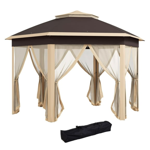 SAZYY 13x13 Pop Up Gazebo Hexagonal Canopy with Mesh Netting for Outdoor Events, Patio Garden Wedding Party Shelter