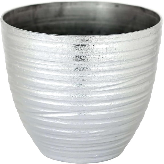 SAZYY 14-Inch Diameter Large Metallic Planter | Stylish Decorative Indoor Garden Pot for Flowers, Greenery & Succulents | Shiny Metallic Finish Planters for Modern Home Interiors, Silver