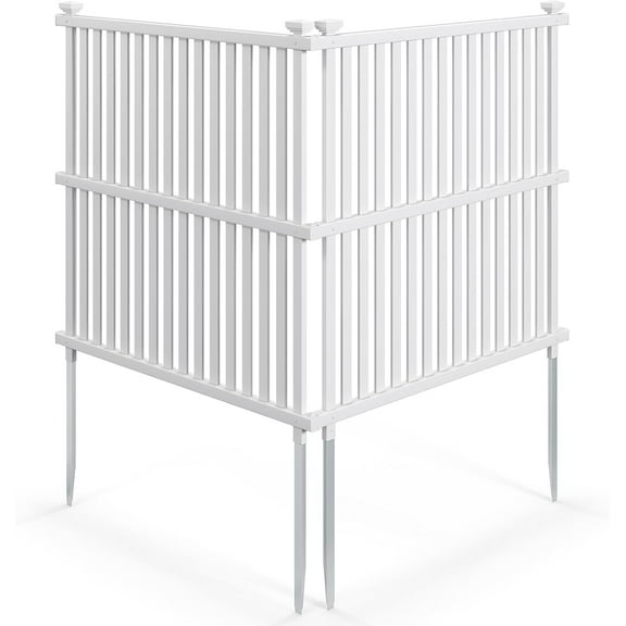 SAZYY 2 Panels Air Conditioner Fence, 45”W x 45”H Garden Fence, Vinyl Trash Can Pool Equipment Enclosure w/Metal Ground Stakes, Outdoor Privacy Fence Screen for Garden Patio Lawn AC Unit, White