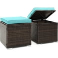 thumbnail image 1 of SAZYY 2 Pieces Patio Ottomans, Patiojoy Hand-Woven PE Rattan Side Table with Removable Cushion & Hidden Storage Space, Multifunctional Storage Box, Seat for Patio, Backyard, Poolside, Turquoise, 1 of 3