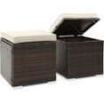thumbnail image 1 of SAZYY 2 Pieces Patio Ottomans, Patiojoy Hand-Woven PE Rattan Side Table with Removable Cushion & Hidden Storage Space, Multifunctional Storage Box, Seat for Patio, Backyard, Poolside, Off White, 1 of 4