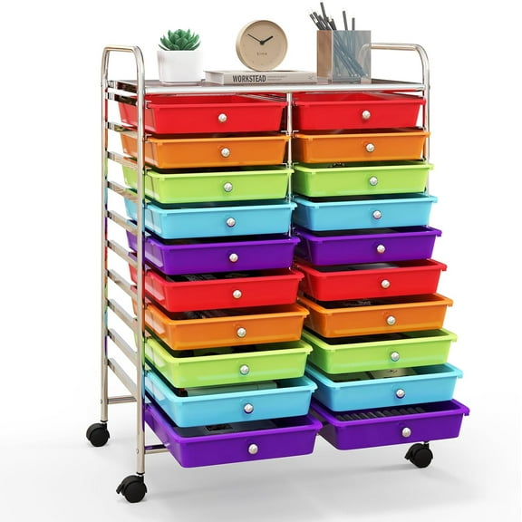 SAZYY 20-Drawer Organizer Cart Tools, Mobile Utility Storage Cart with Removable Drawers & Lockable Wheels, Rolling Storage Cart with wheels for Home Office School,